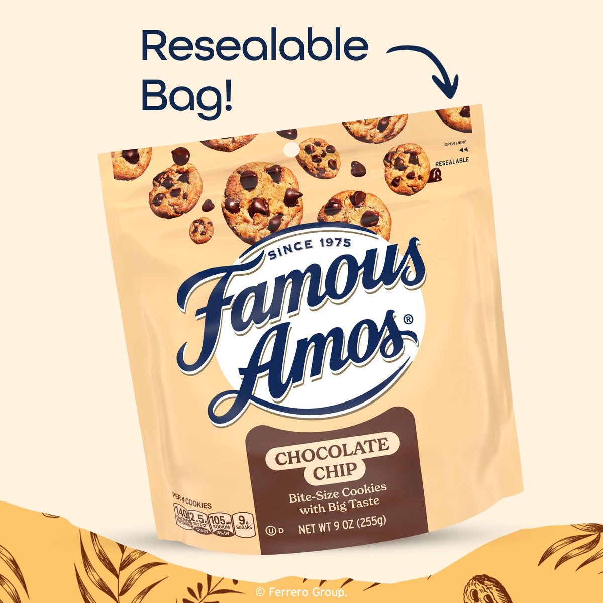 Famous Amos Classic Chocolate Chip Cookies – Bite-Size, Resealable 9 oz Bag, 8-Pack