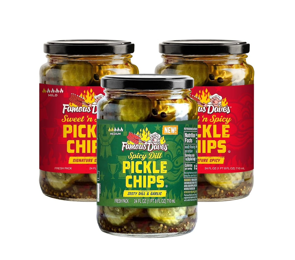 Famous Dave's Pickle Variety Bundle – Sweet n' Spicy (2 jars) & Spicy Dill (1 jar) 72 oz