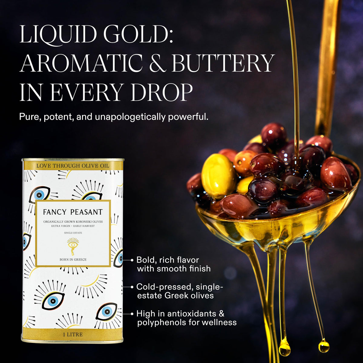 Fancy Peasant Everything Olive Oil – 1L Greek Extra Virgin Olive Oil, Polyphenol-Rich EVOO
