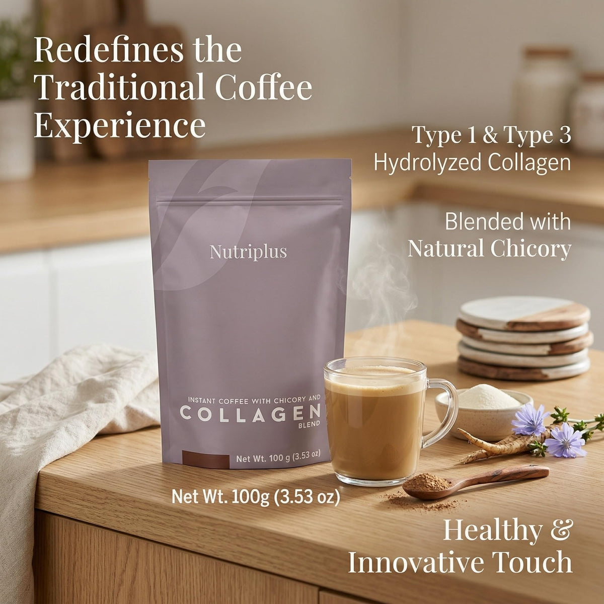 FARMASi Nutriplus Instant Coffee with Chicory and Collagen – Low Caffeine