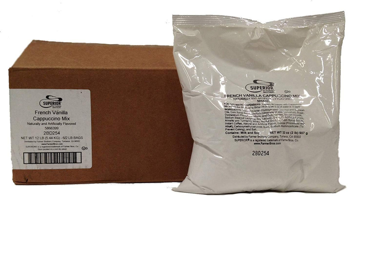 Farmer Brothers Powdered Cappuccino Mix – French Vanilla Medium Roast, 6 x 2 lb Bags
