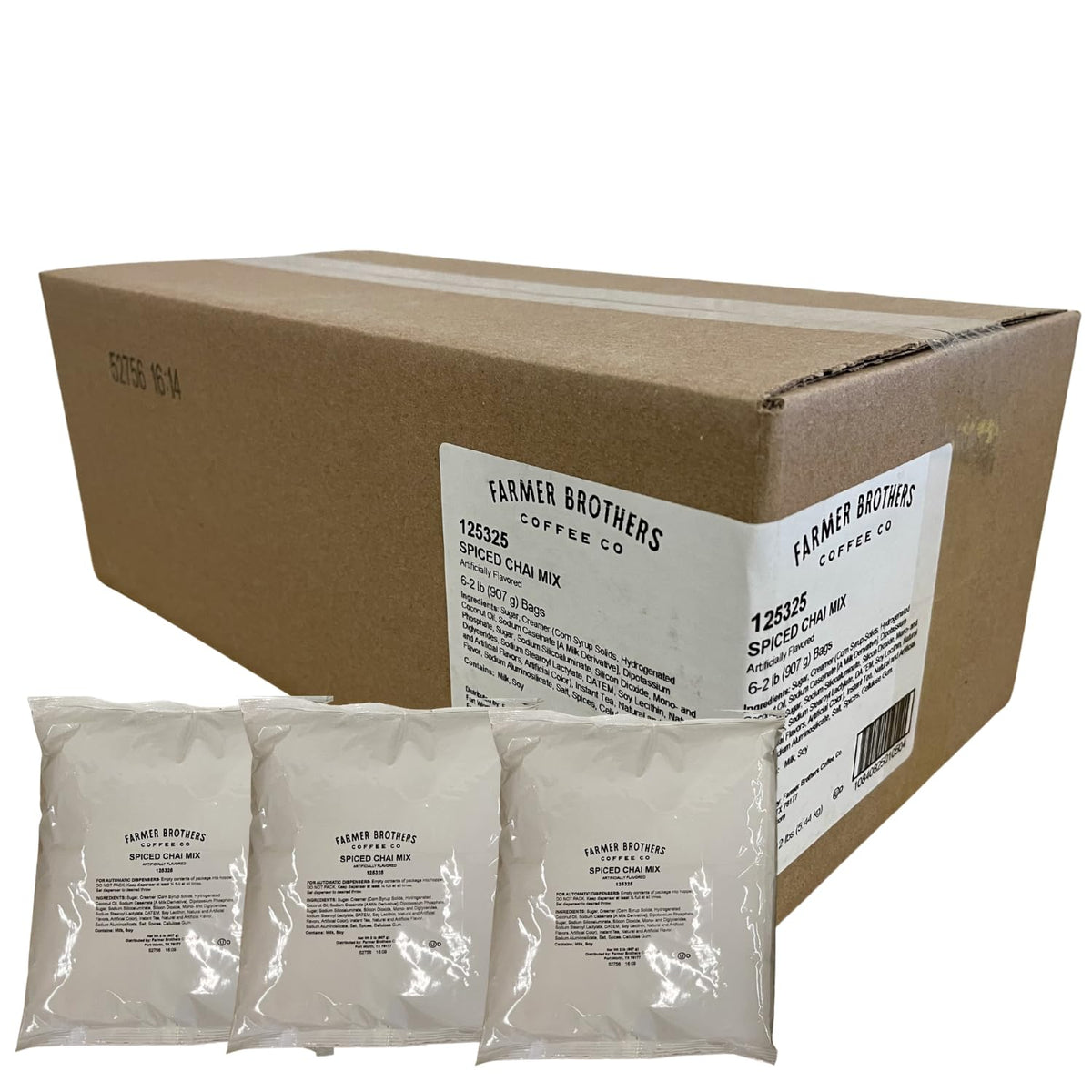 Farmer Brothers Spice Chai Tea Latte Powder Mix – 6x2 lb Bags, Café-Quality Instant Chai