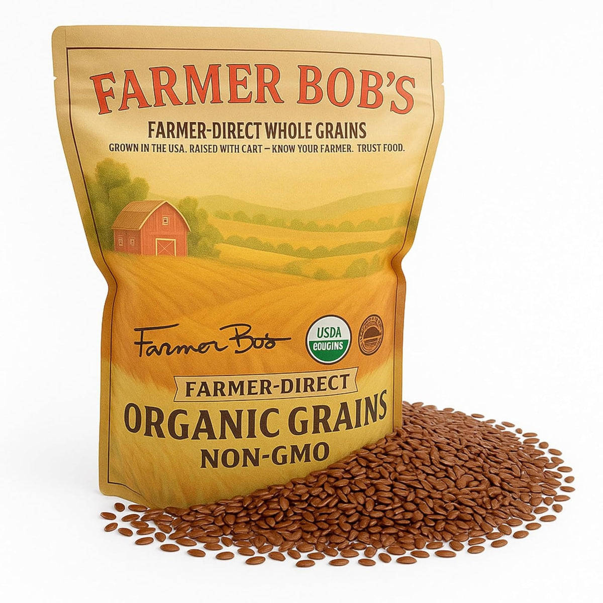 Farmer Bob's Organic Flax Seed – USDA Certified, Non-GMO Whole Brown Flax Seeds, 5lb Bag