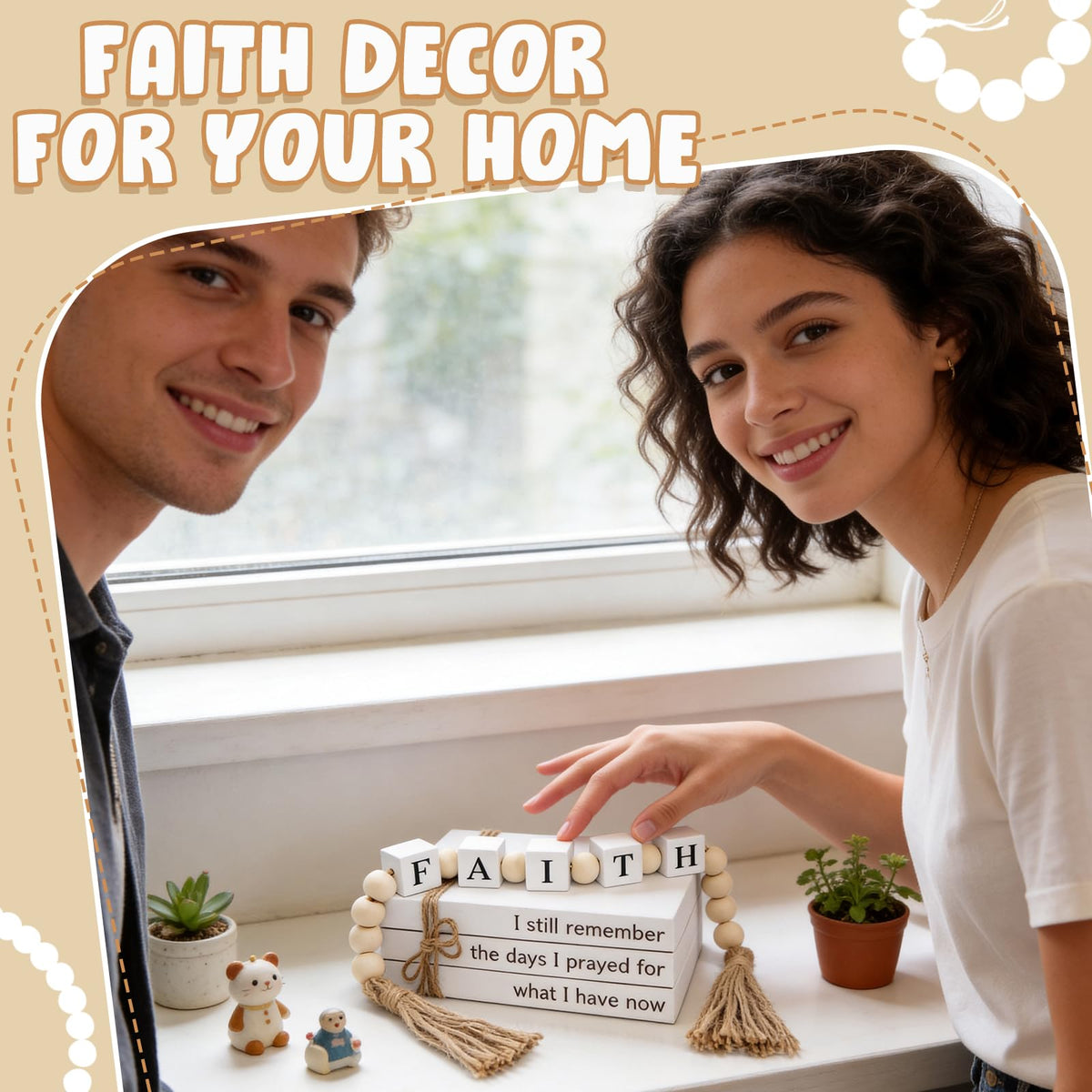 Farmhouse White Fake Decorative Books Wooden Box for Home Office Decor - Religion Christian Faith Aesthetic for Living Room, Console Table, Bookshelf, Tv Stand, Entryway