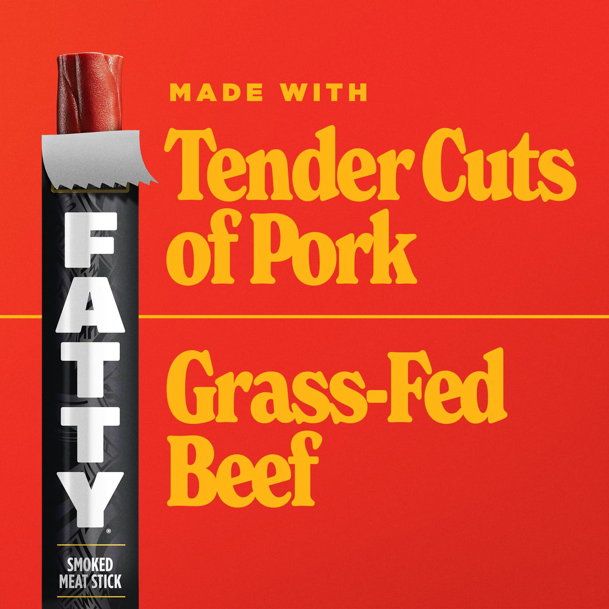 FATTY Meat Sticks – Grass-Fed Beef & Antibiotic-Free Pork, 11g Protein per Stick, Honey BBQ, 2 oz (Pack of 20)
