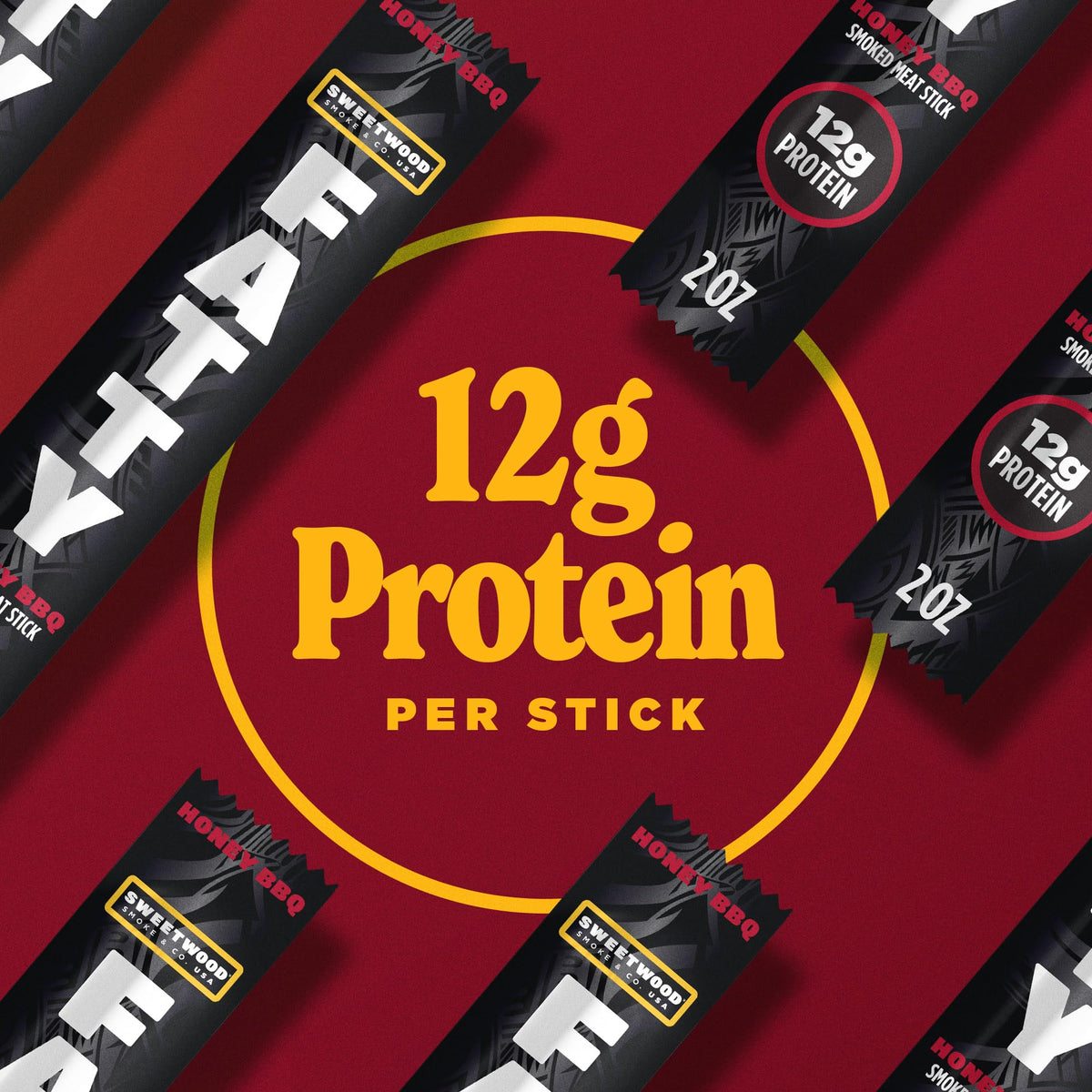 FATTY Meat Sticks – Grass-Fed Beef & Antibiotic-Free Pork, 11g Protein per Stick, Honey BBQ, 2 oz (Pack of 20)