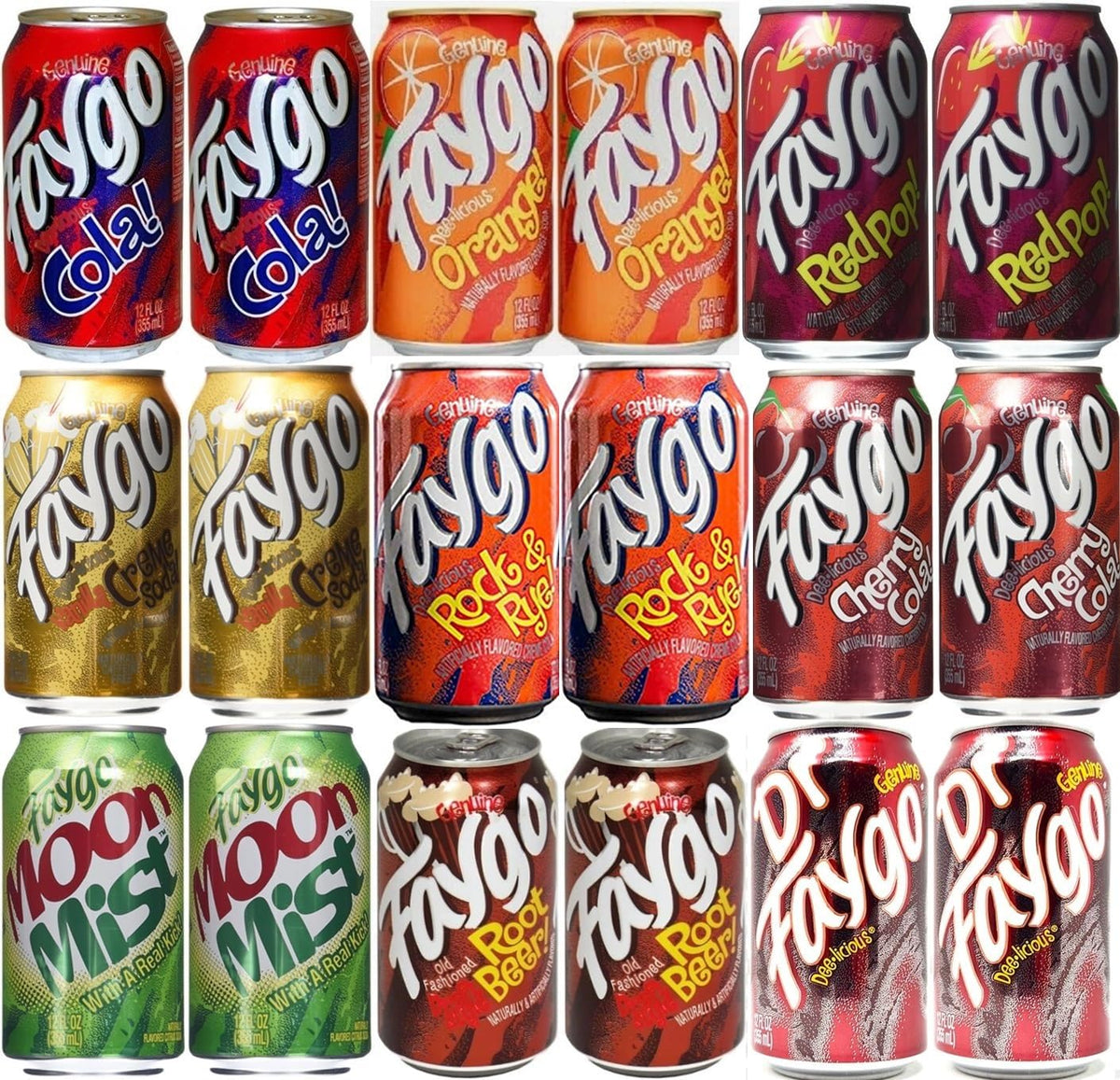 Faygo Soda Pop Variety 18-Pack – 12oz Cans: Redpop, Vanilla Cream Creme Soda, Moon Mist & More