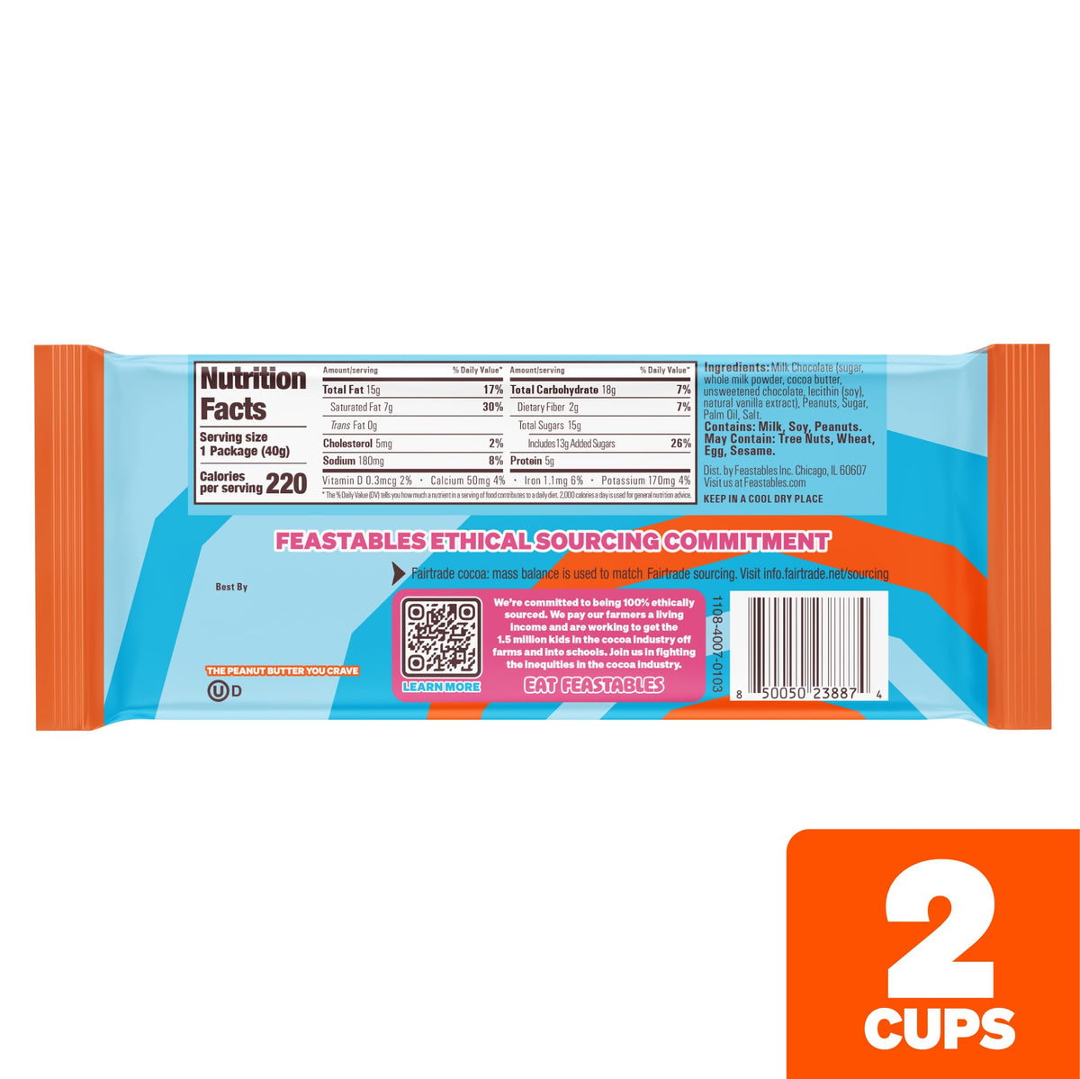 Feastables MrBeast Peanut Butter Cups – Milk Chocolate with Creamy Peanut Butter, 24 Count (2-Cup Packs)