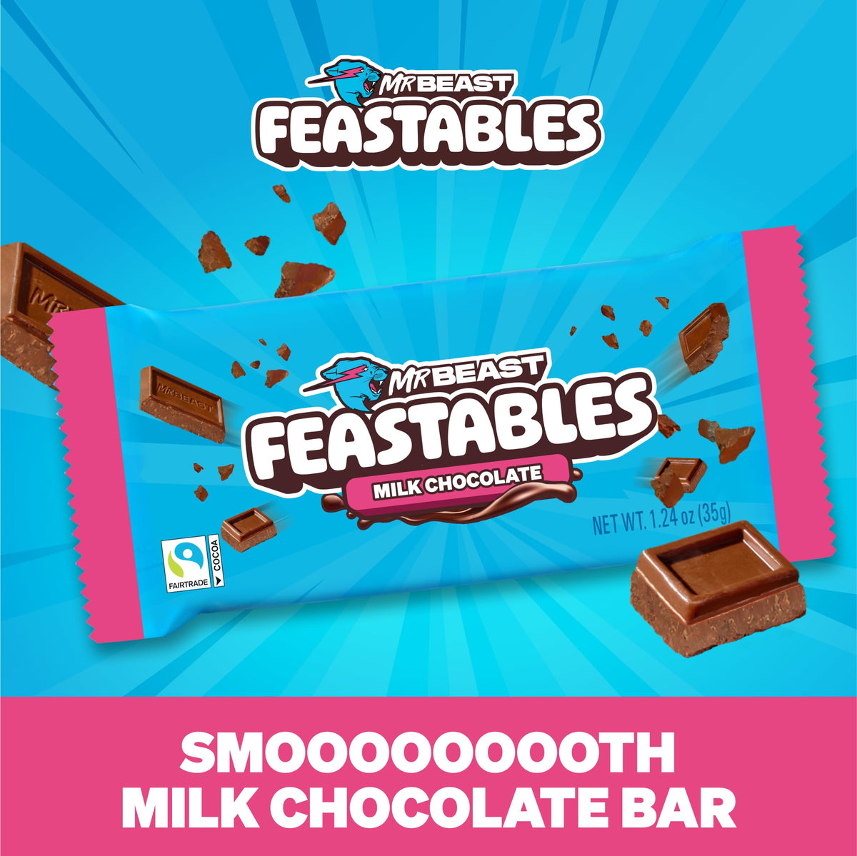 Feastables MrBeast Milk Chocolate Bar — 24 Count Full Size, Creamy & Fairtrade Cocoa