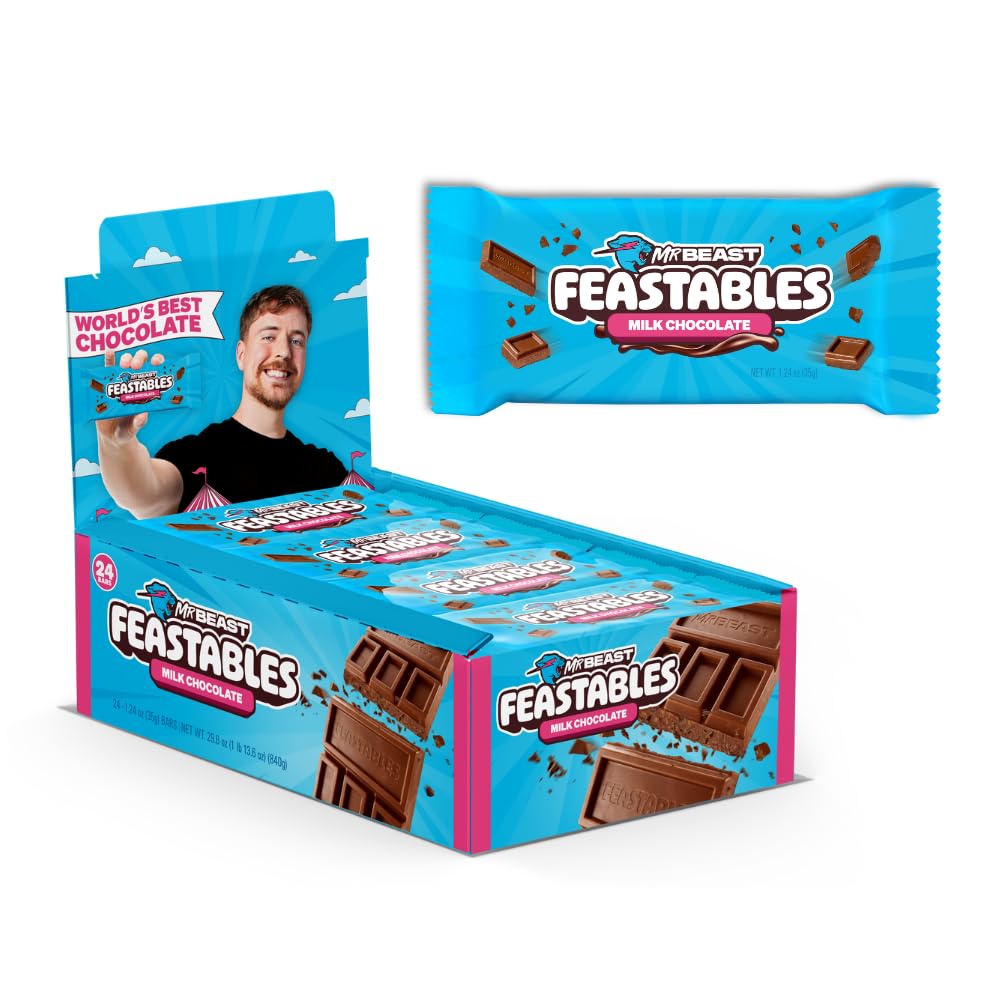 Feastables MrBeast Milk Chocolate Bar — 24 Count Full Size, Creamy & Fairtrade Cocoa