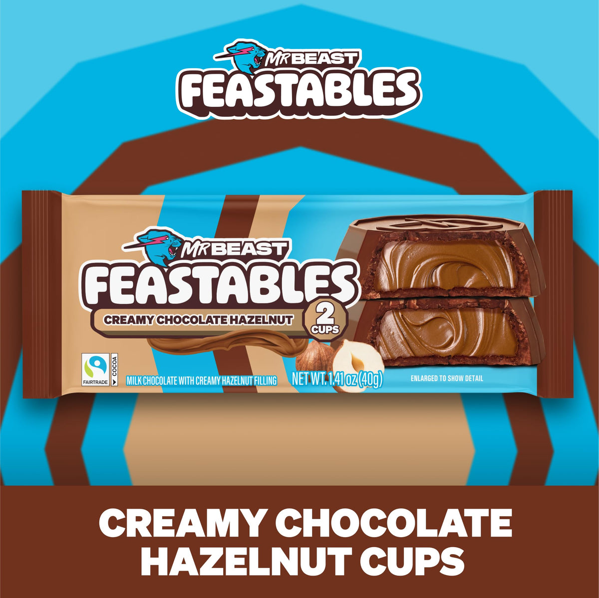 Feastables MrBeast Hazelnut Cups – 24 Count, 2-Cup Packs, Fairtrade Cocoa