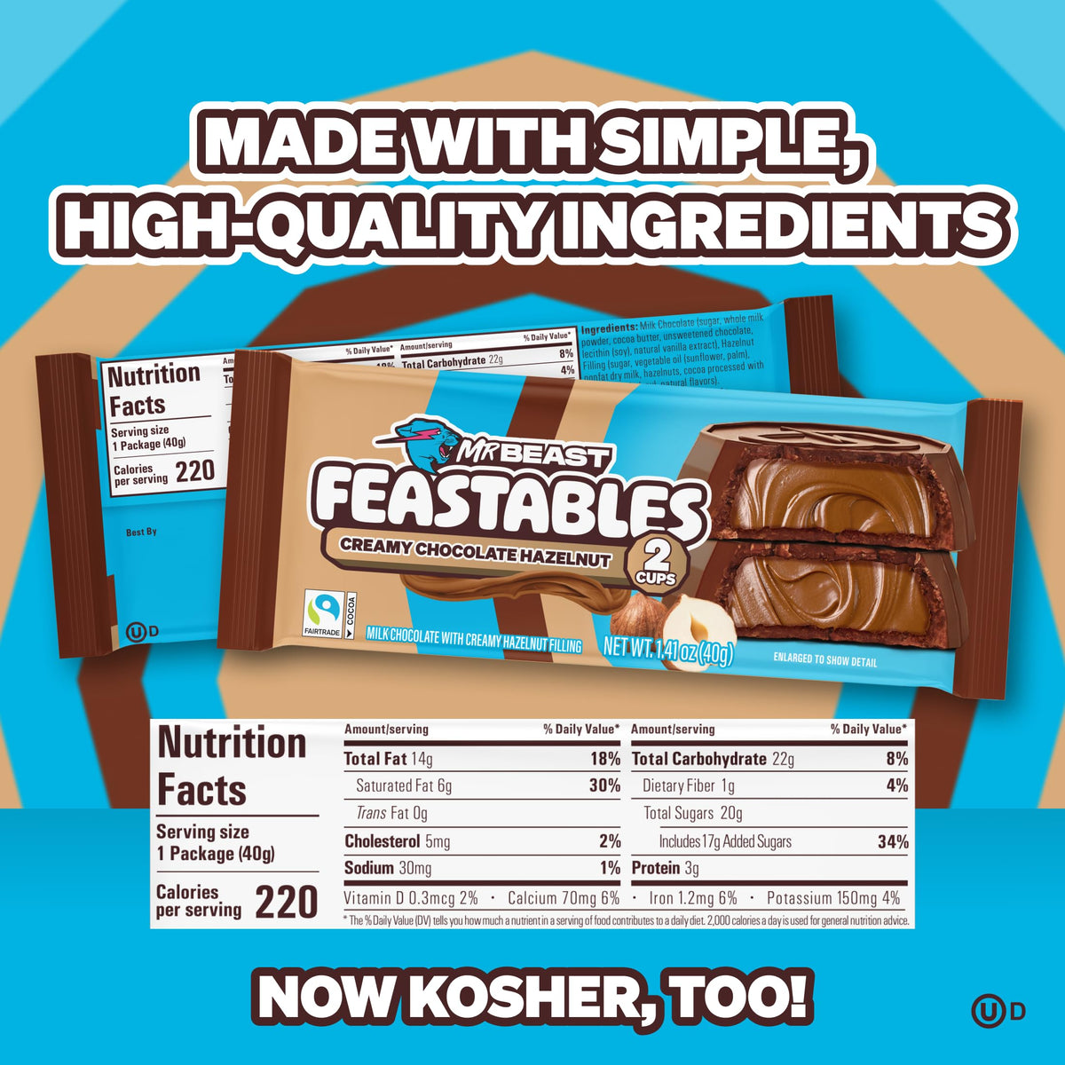 Feastables MrBeast Hazelnut Cups – 24 Count, 2-Cup Packs, Fairtrade Cocoa