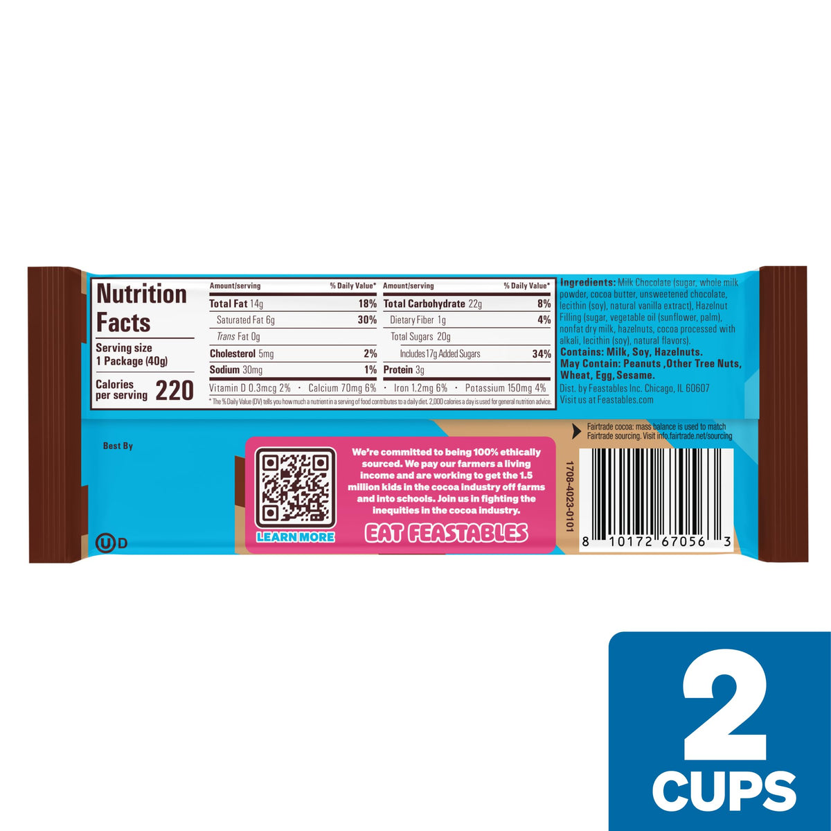 Feastables MrBeast Hazelnut Cups – 24 Count, 2-Cup Packs, Fairtrade Cocoa
