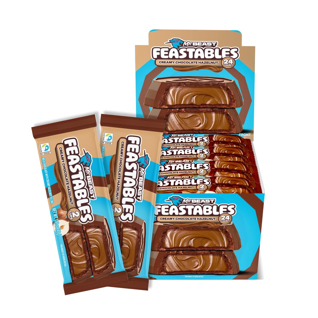 Feastables MrBeast Hazelnut Cups – 24 Count, 2-Cup Packs, Fairtrade Cocoa
