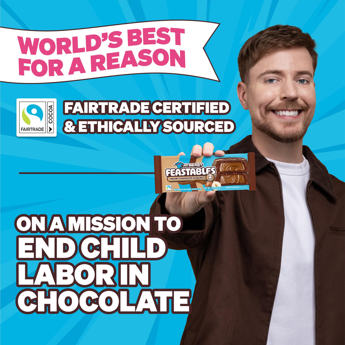Feastables MrBeast Hazelnut Cups – 24 Count, 2-Cup Packs, Fairtrade Cocoa