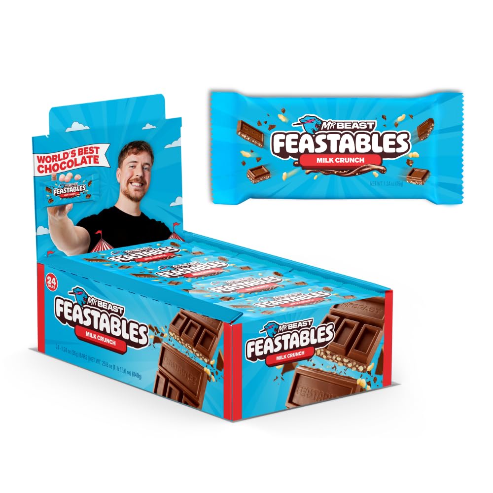 Feastables MrBeast Milk Chocolate Crunch Bar – Full Size 24 Count, Fairtrade Cocoa