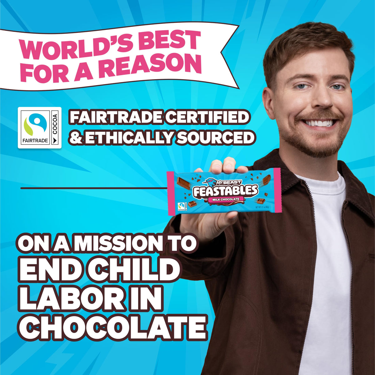 Feastables MrBeast Milk Chocolate Bar — 24 Count Full Size, Creamy & Fairtrade Cocoa