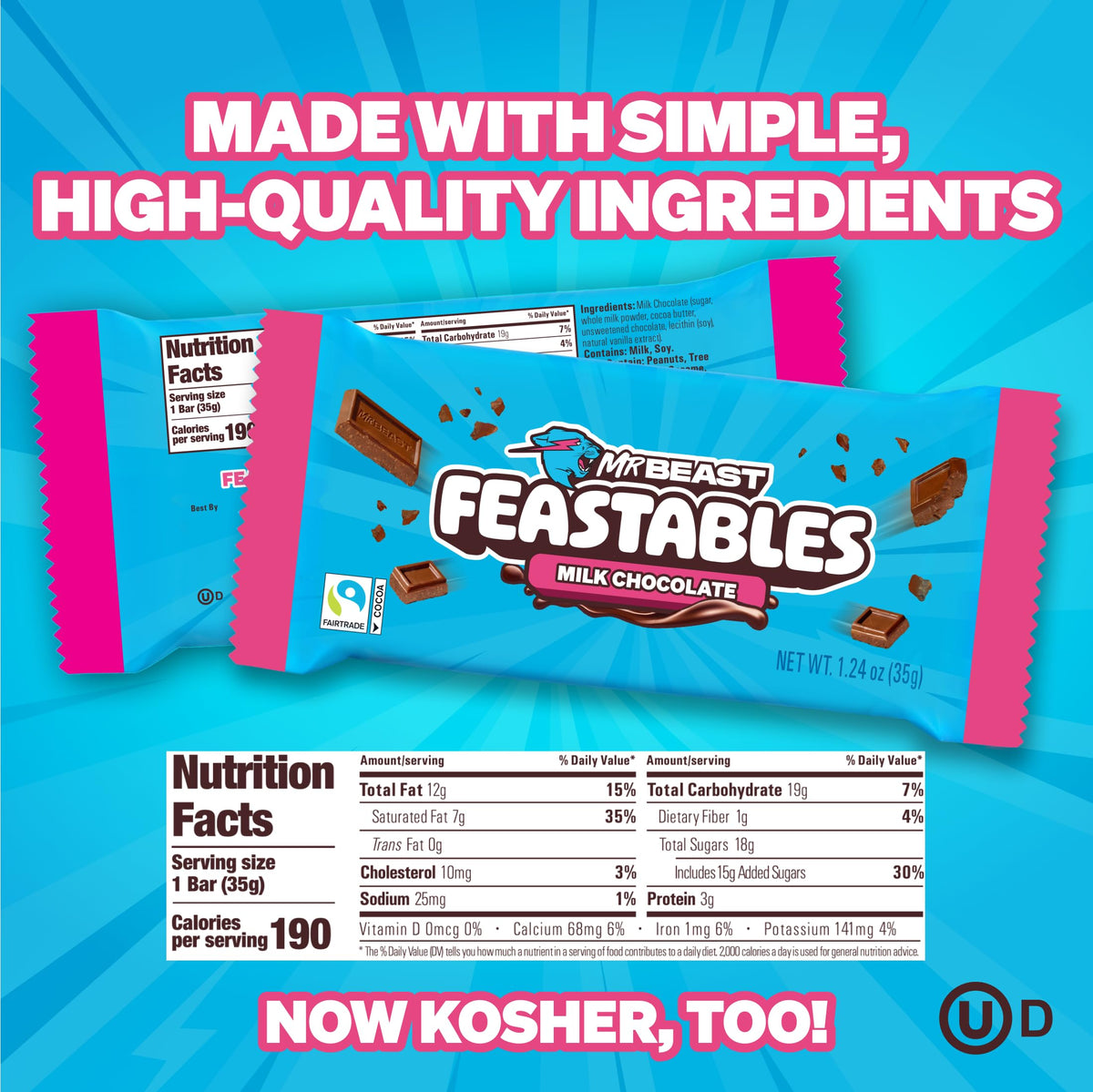 Feastables MrBeast Milk Chocolate Bar — 24 Count Full Size, Creamy & Fairtrade Cocoa