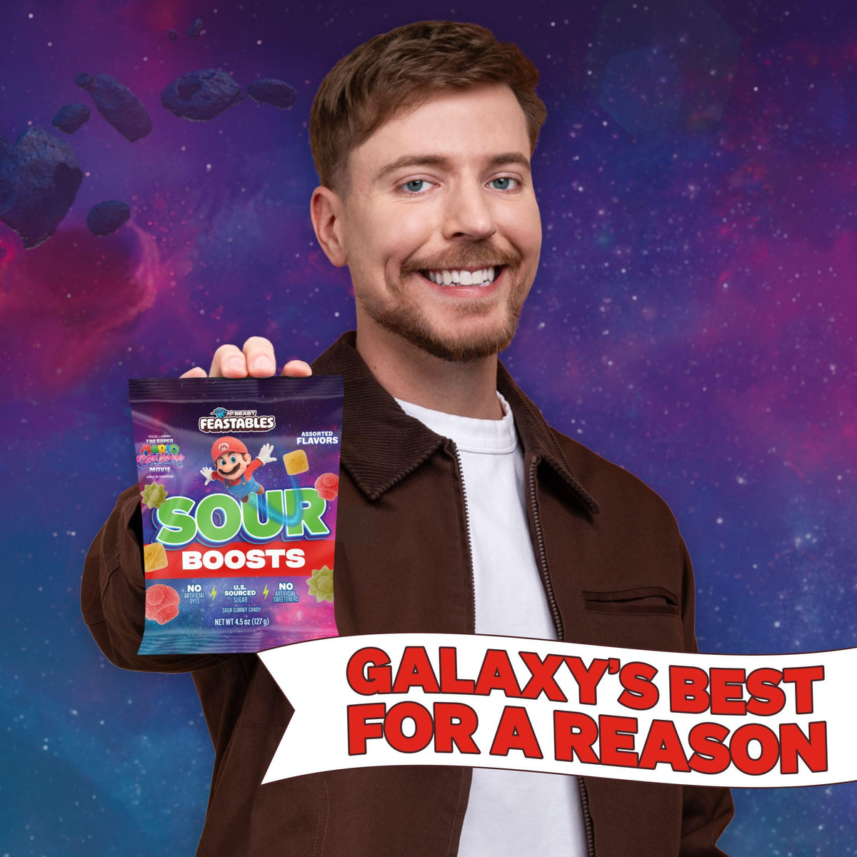 MrBeast Feastables Sour Boosts Gummy Candy – Galaxy Movie Limited Edition, 4.5oz (12 Count)