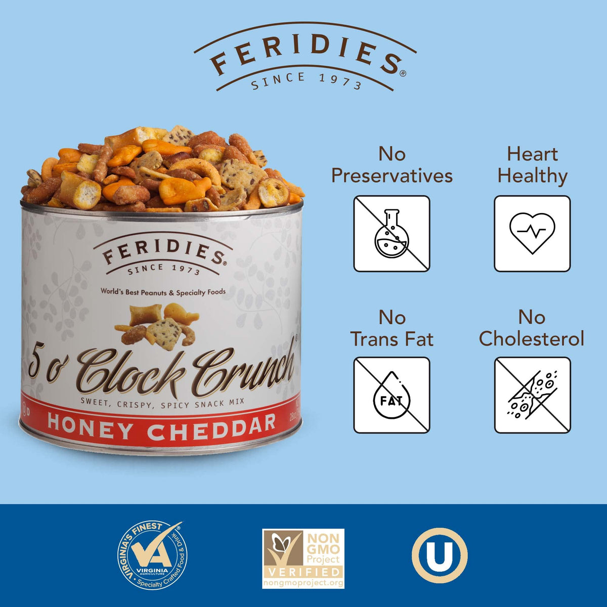 FERIDIES 5 O'clock Crunch Honey Cheddar Gourmet Snack Mix – 28 Oz Tin