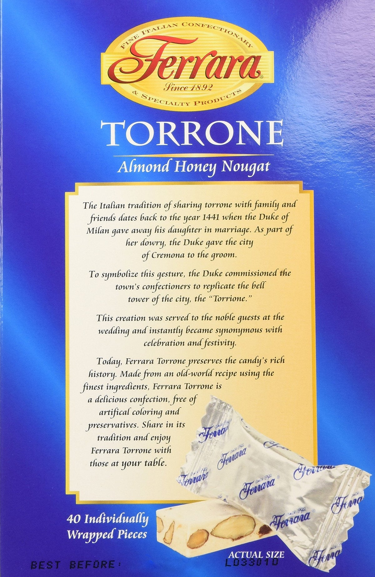 Ferrara Torrone Candy – 40-Count Almond Nougat, Made in Italy