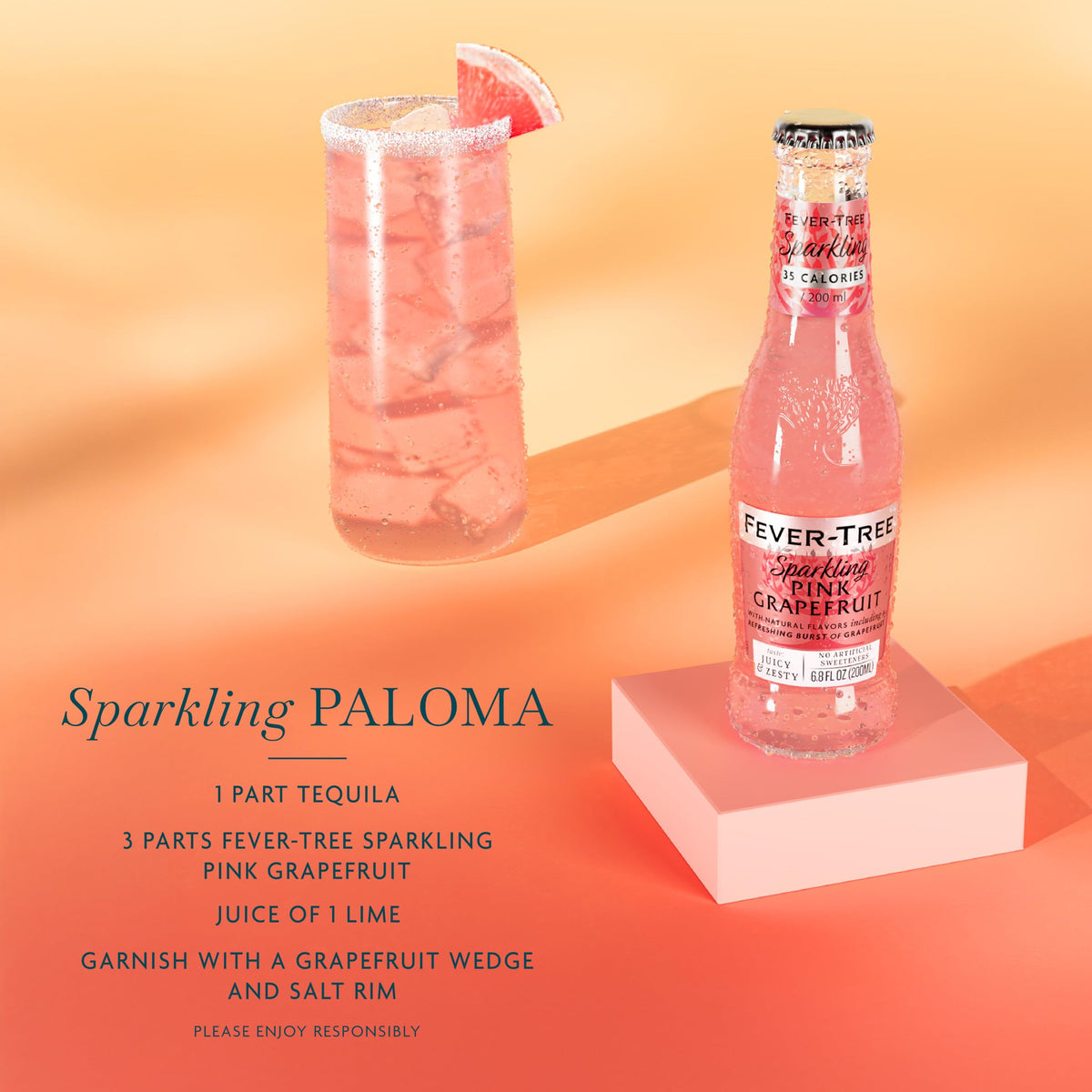 Fever-Tree Sparkling Pink Grapefruit – Premium Mixer for Cocktails & Mocktails, 6.8 fl oz, Pack of 24, Non-GMO