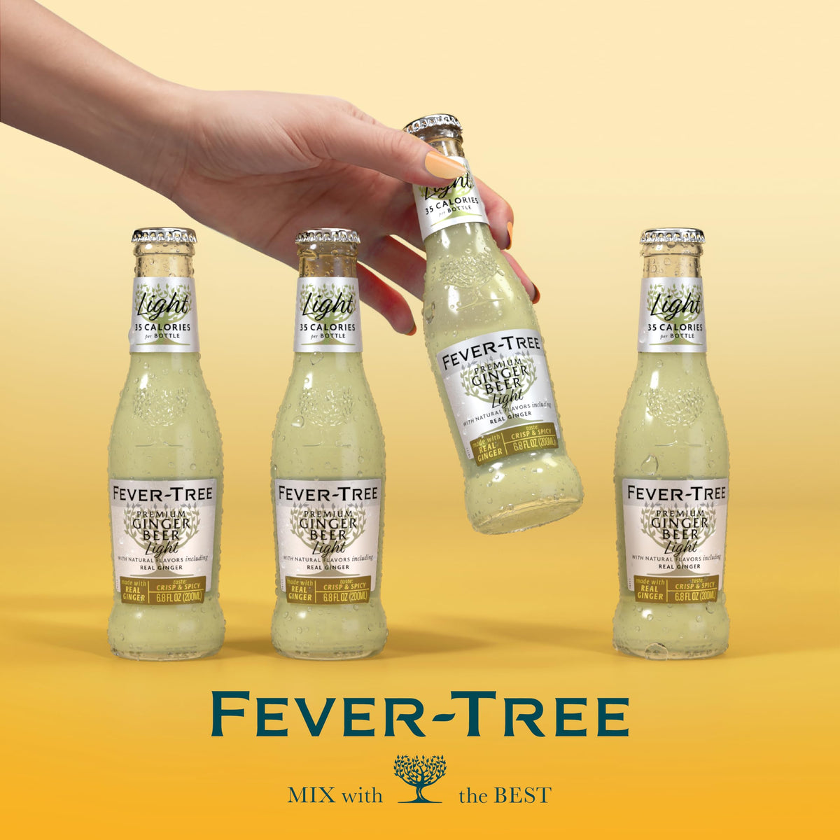 Fever-Tree Light Ginger Beer — Low-Calorie, No Artificial Sweeteners or Colors, 6.8 fl oz (24 Bottles)