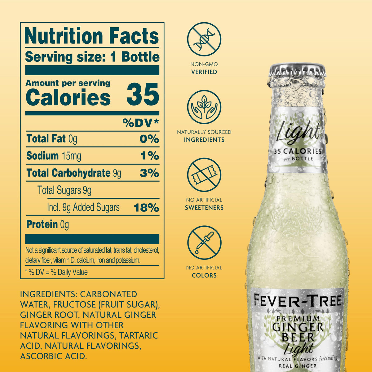 Fever-Tree Light Ginger Beer — Low-Calorie, No Artificial Sweeteners or Colors, 6.8 fl oz (24 Bottles)