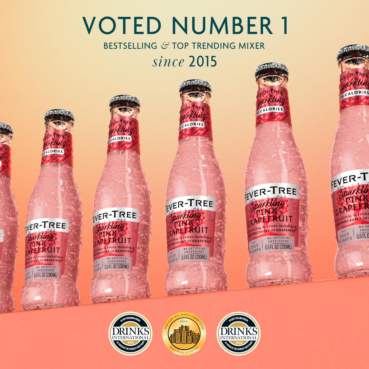 Fever-Tree Sparkling Pink Grapefruit – Premium Mixer for Cocktails & Mocktails, 6.8 fl oz, Pack of 24, Non-GMO