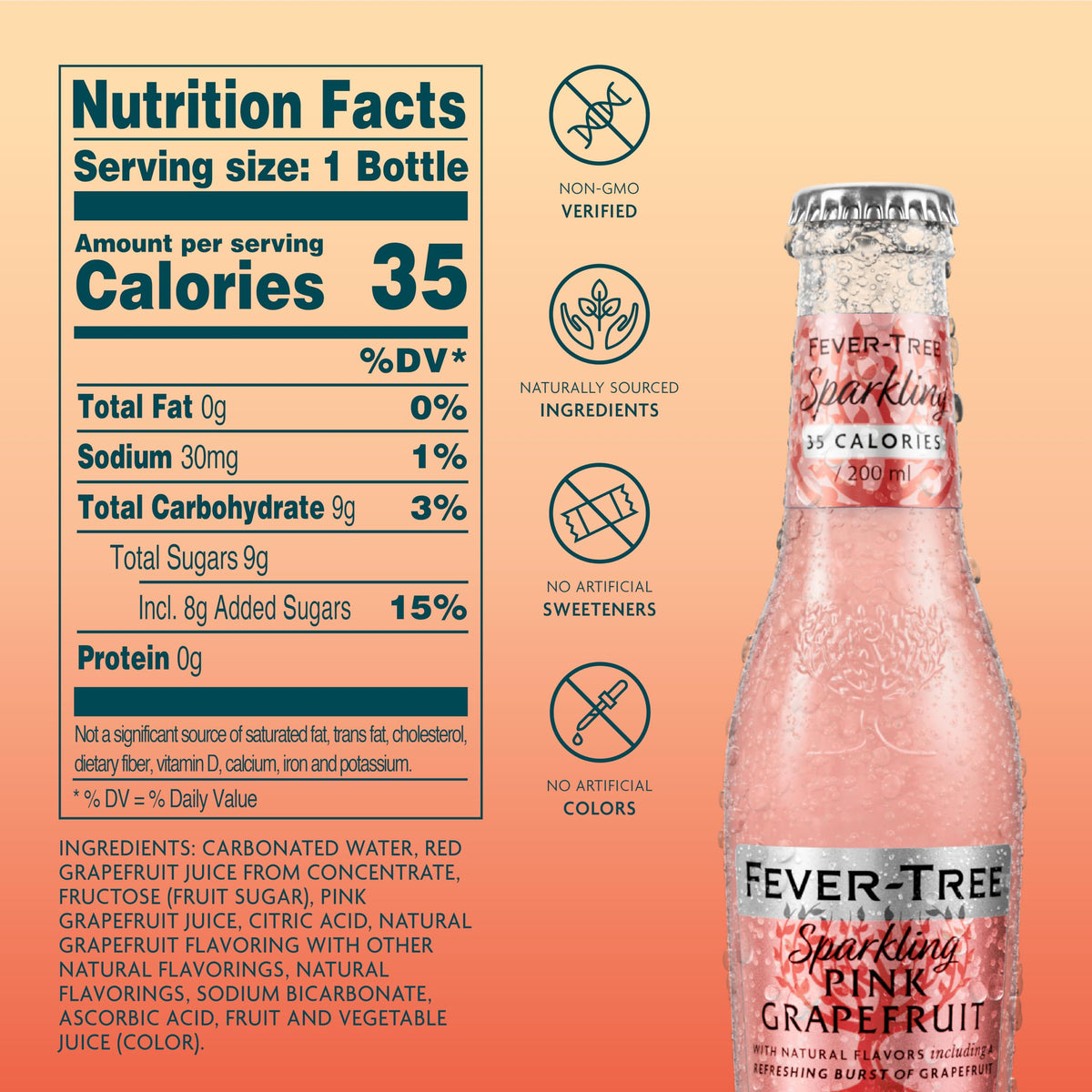 Fever-Tree Sparkling Pink Grapefruit – Premium Mixer for Cocktails & Mocktails, 6.8 fl oz, Pack of 24, Non-GMO
