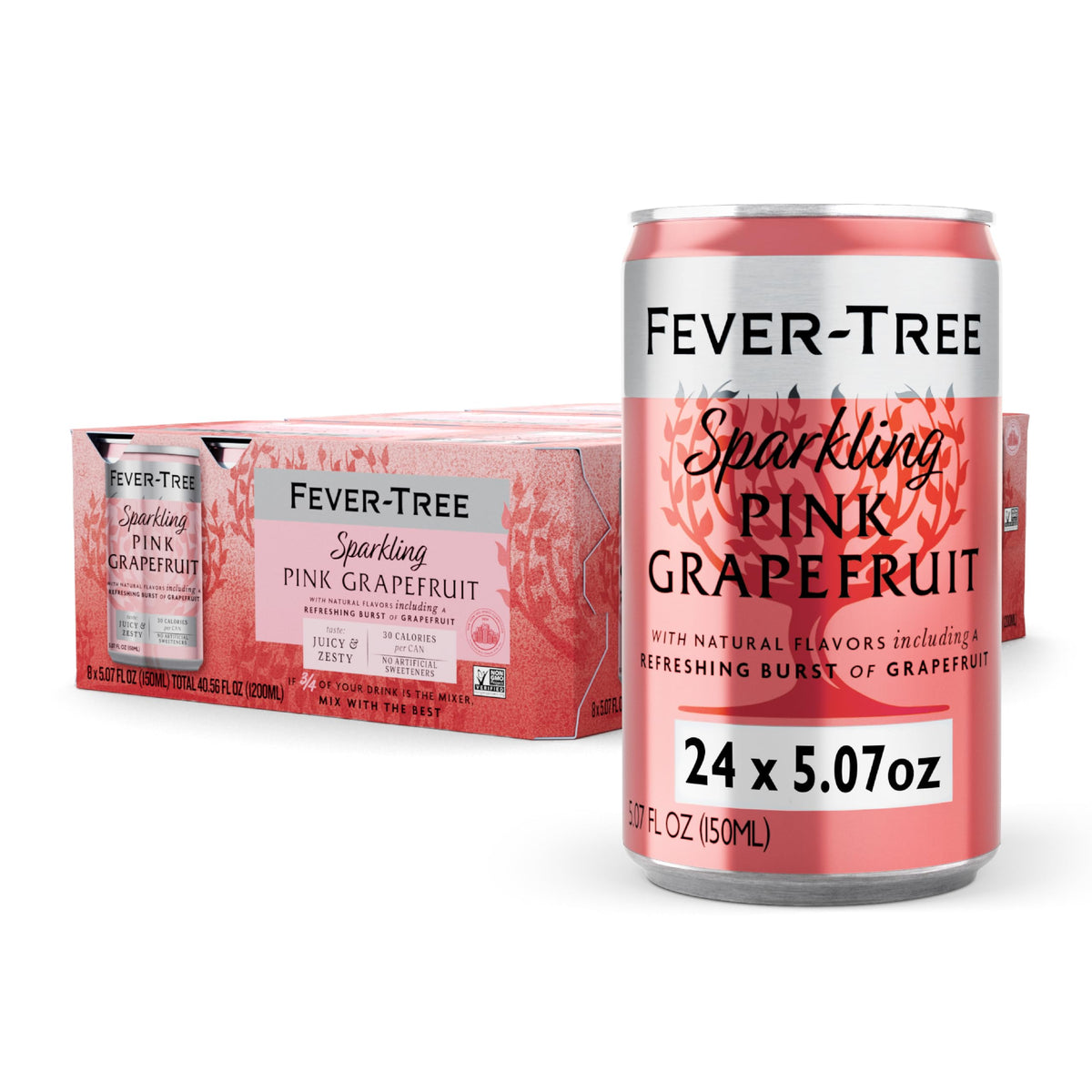 Fever-Tree Sparkling Pink Grapefruit – Premium Soda Mixer, 24 Cans, 5.1 fl oz, Non-GMO