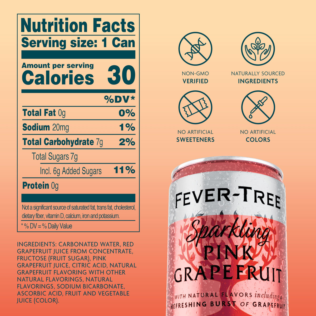 Fever-Tree Sparkling Pink Grapefruit – Premium Soda Mixer, 24 Cans, 5.1 fl oz, Non-GMO