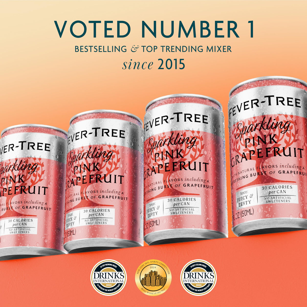 Fever-Tree Sparkling Pink Grapefruit – Premium Soda Mixer, 24 Cans, 5.1 fl oz, Non-GMO