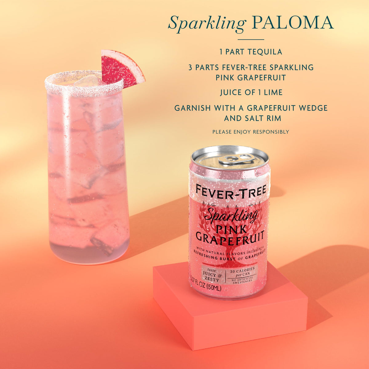 Fever-Tree Sparkling Pink Grapefruit – Premium Soda Mixer, 24 Cans, 5.1 fl oz, Non-GMO