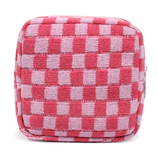 FFpaw Small Pink Makeup Bag for Purse, Mini Checkered Cosmetic Bag Zipper Cute Make Up Pouch Travel Toiletry Case Quilted Aesthetic Accessories Makeup Storage Bag Organizer for Women Girls
