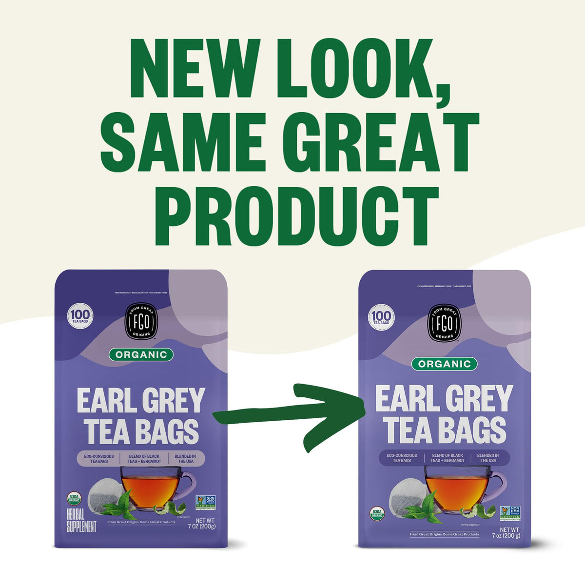 FGO Organic Earl Grey Black Tea – 100 Eco-Conscious Bags, Resealable Pack (Pack of 1)