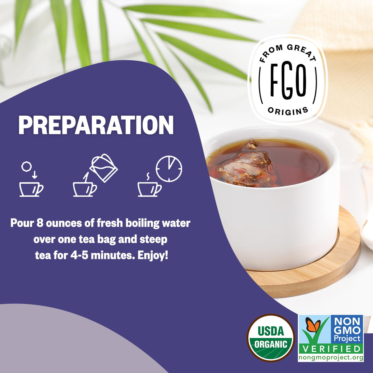 FGO Organic Earl Grey Black Tea – 100 Eco-Conscious Bags, Resealable Pack (Pack of 1)