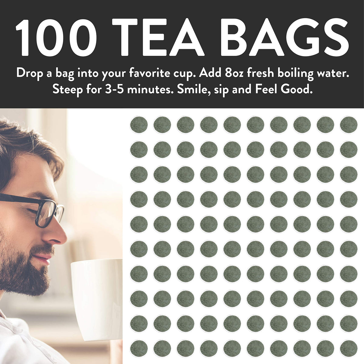 FGO Organic Moringa Tea - 100 Eco-Conscious Tea Bags, Caffeine Free, Resealable Pack (Pack of 1)