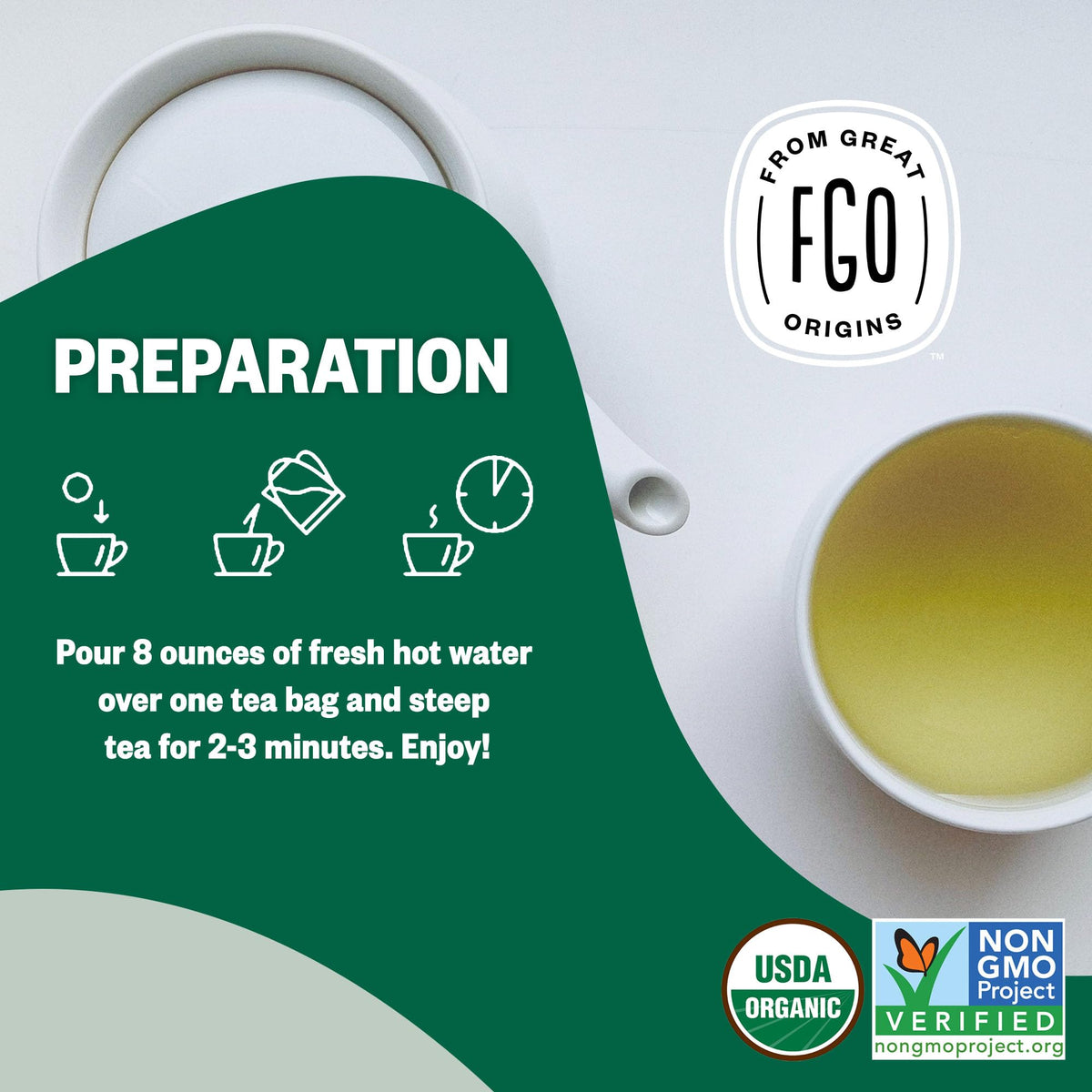 FGO Organic Jasmine Green Tea – 100 Count, Eco-Conscious Tea Bags, Resealable Bag