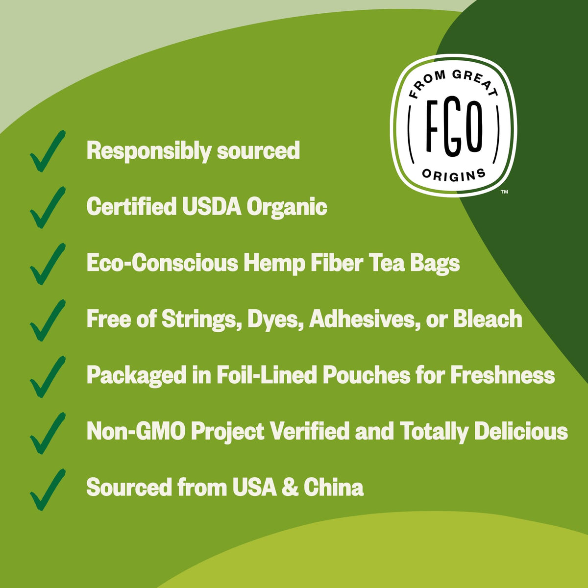 FGO Organic Moroccan Mint Green Tea - 100 Eco-Conscious Bags | Resealable Kraft Bag (Pack of 1)