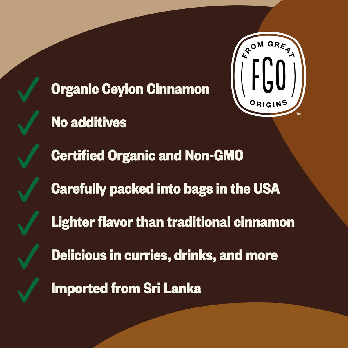 FGO Organic Ceylon Cinnamon Powder – 8oz, True Sri Lankan Cinnamon, USDA Organic & Non-GMO