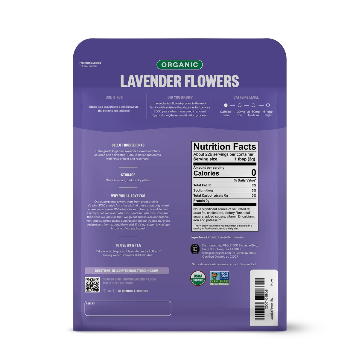 FGO Organic Dried Lavender Flowers – Extra Grade French Lavender Buds, 16oz Bulk