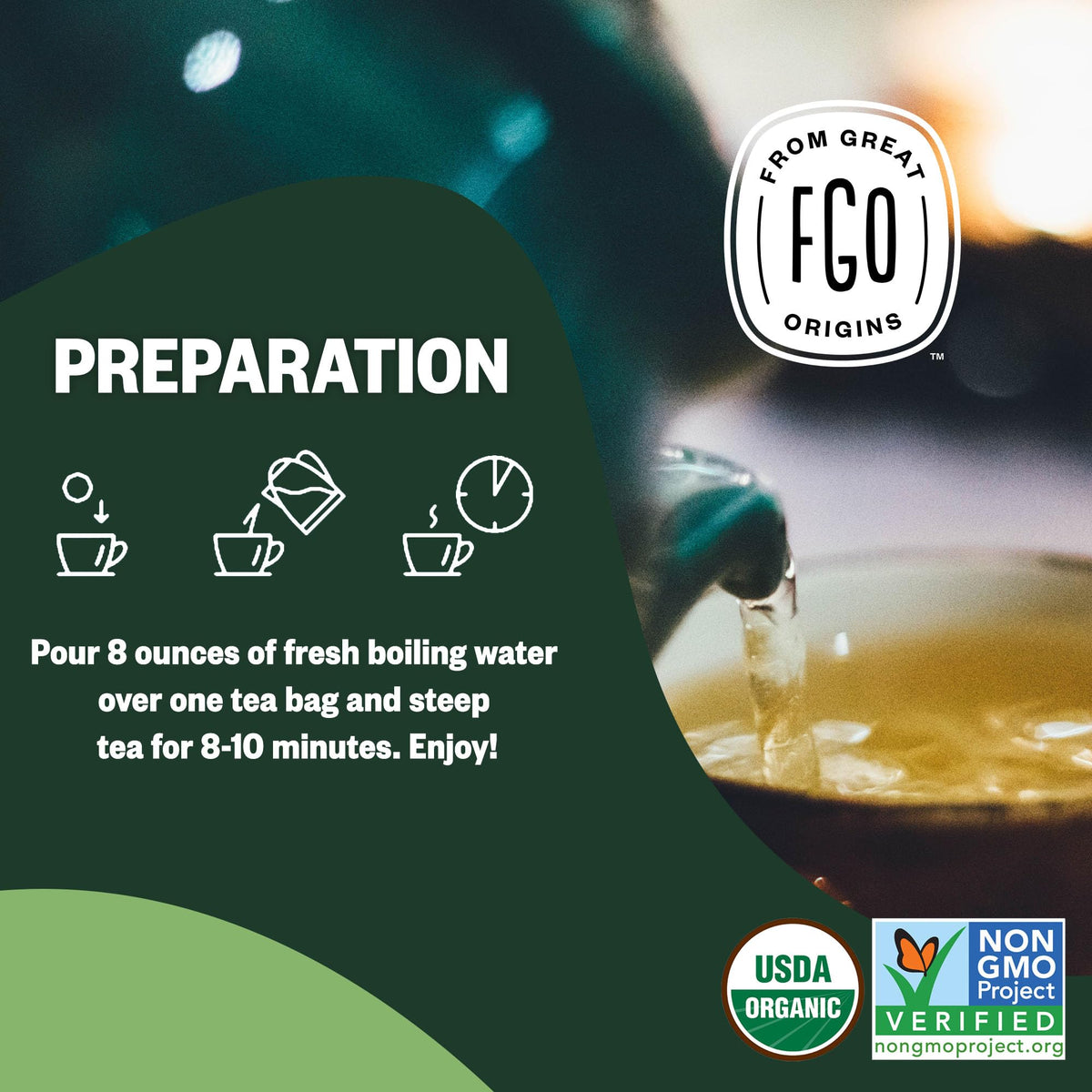 FGO Organic Nettle Leaf Tea – 100 Eco-Friendly Tea Bags, Caffeine Free