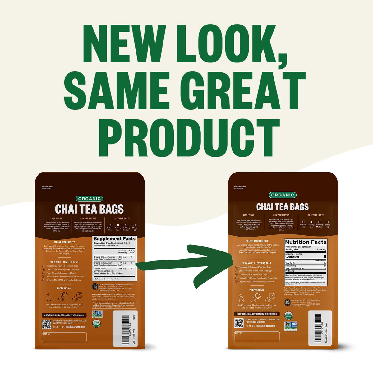 FGO Organic Chai Tea – 100 Eco-Conscious Bags, Resealable Pack (USDA Organic)
