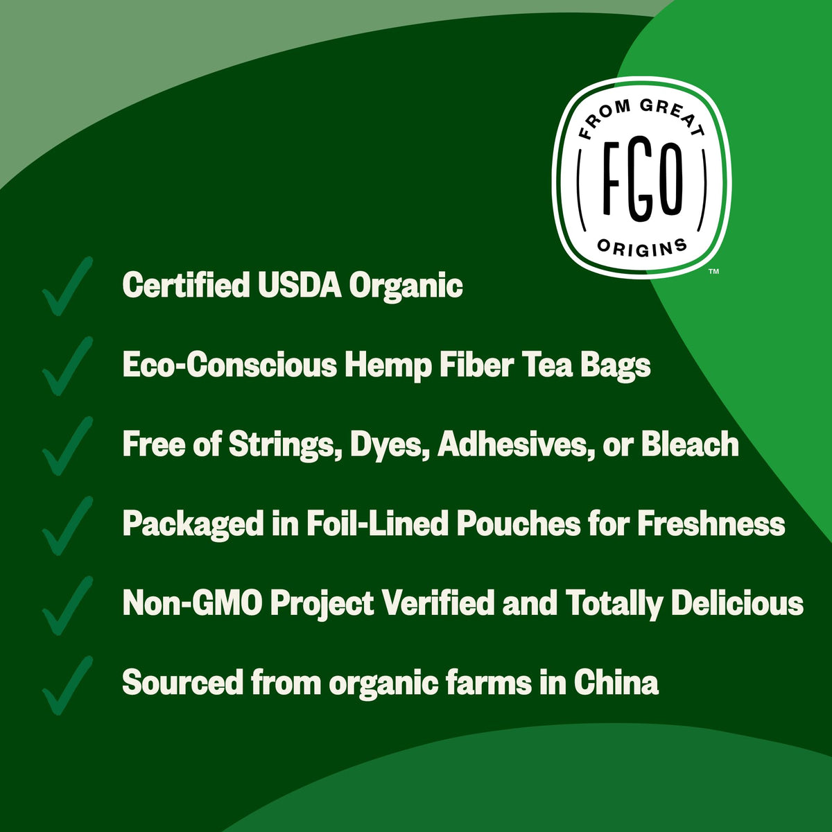 FGO Organic Green Decaf Tea — 100 Count, Caffeine Free, Eco-Conscious Tea Bags