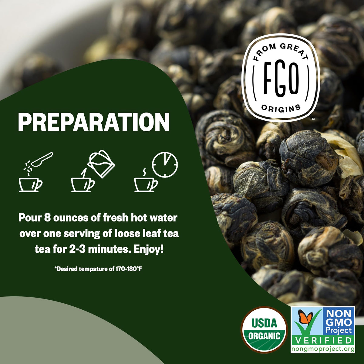 FGO Organic Gunpowder Green Tea – Loose Leaf, 16oz Bulk Resealable Bag (Pack of 1) | USDA Organic
