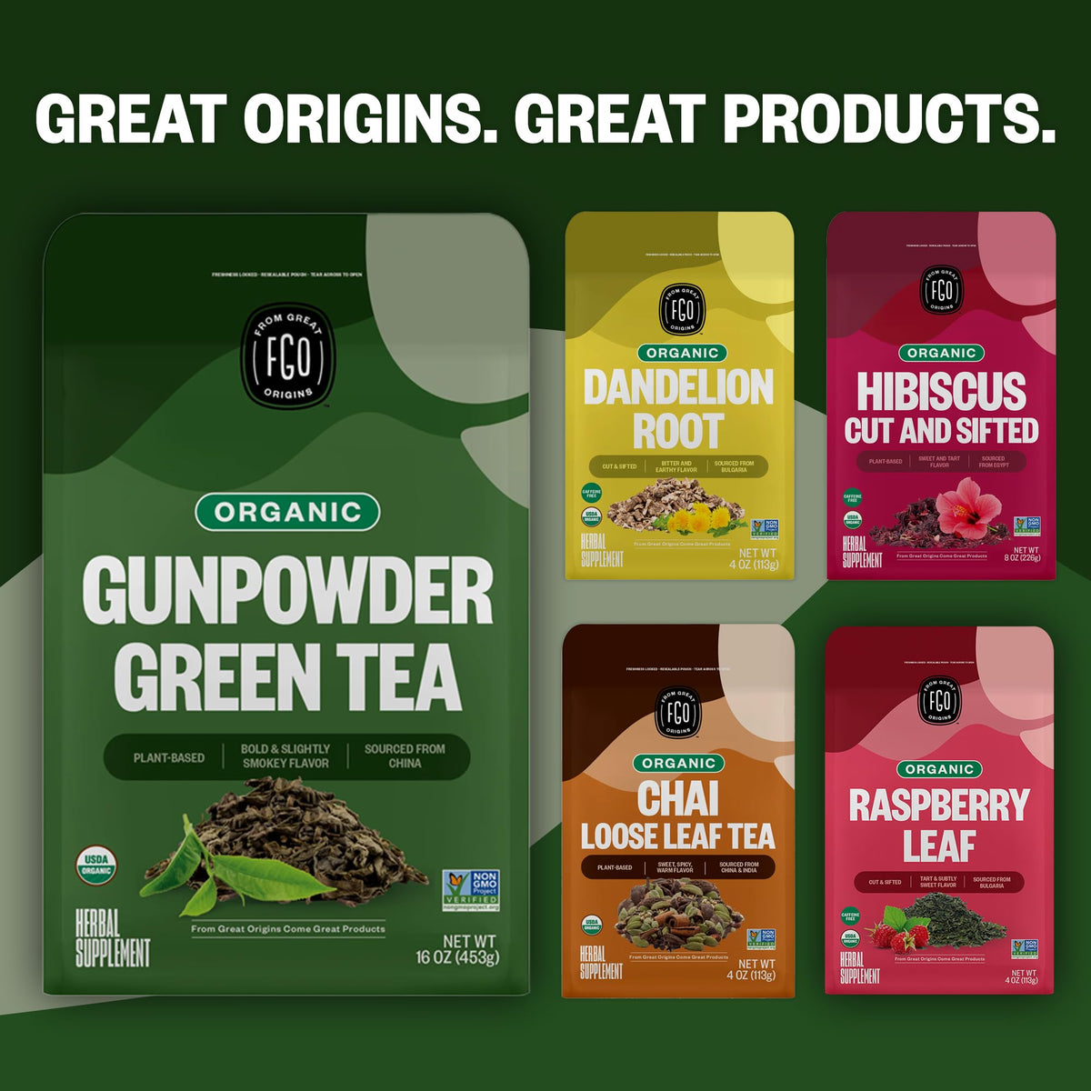 FGO Organic Gunpowder Green Tea – Loose Leaf, 16oz Bulk Resealable Bag (Pack of 1) | USDA Organic