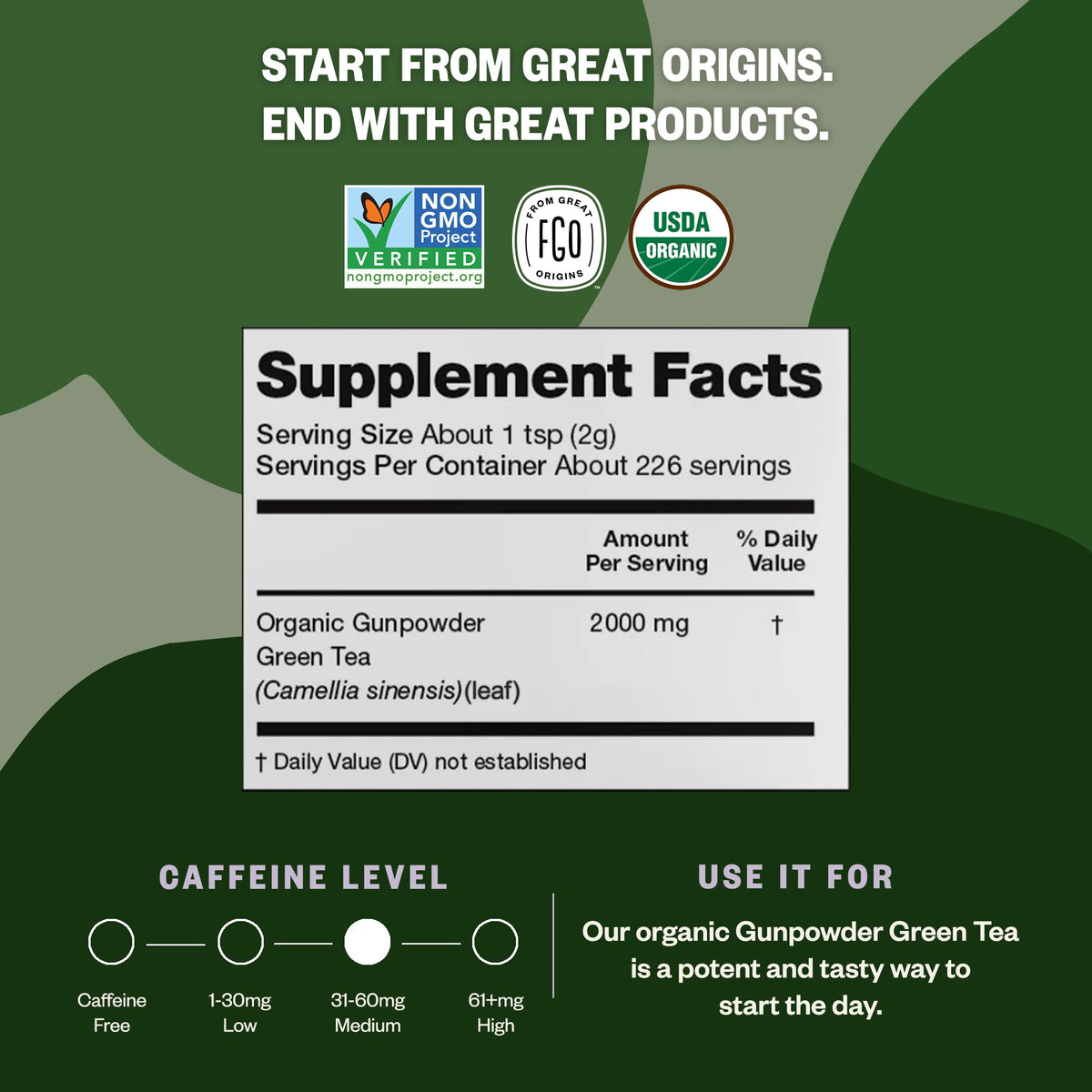FGO Organic Gunpowder Green Tea – Loose Leaf, 16oz Bulk Resealable Bag (Pack of 1) | USDA Organic
