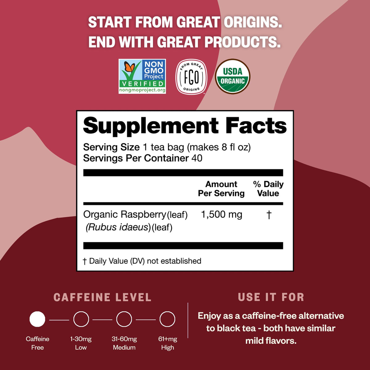 FGO Organic Red Raspberry Leaf Tea Bags – Caffeine Free, 100 Eco-Conscious Bags Imported from Germany