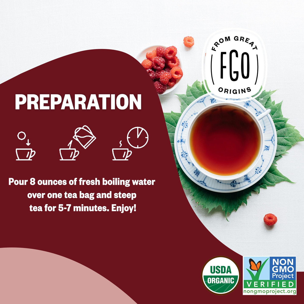 FGO Organic Red Raspberry Leaf Tea Bags – Caffeine Free, 100 Eco-Conscious Bags Imported from Germany